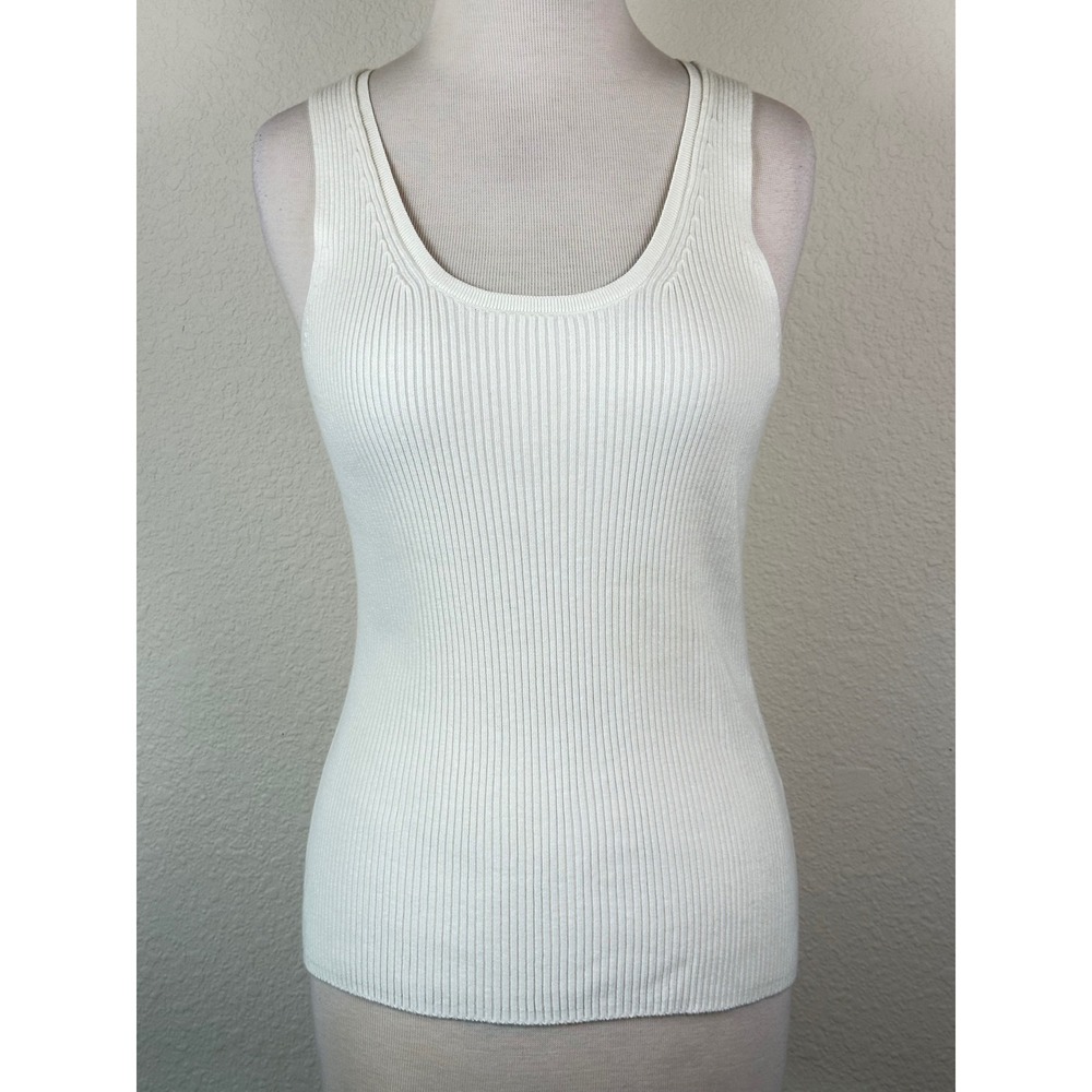 One Grey Day Ribbed Knit Tank Top Ivory Scoop Neck Large Minimalist